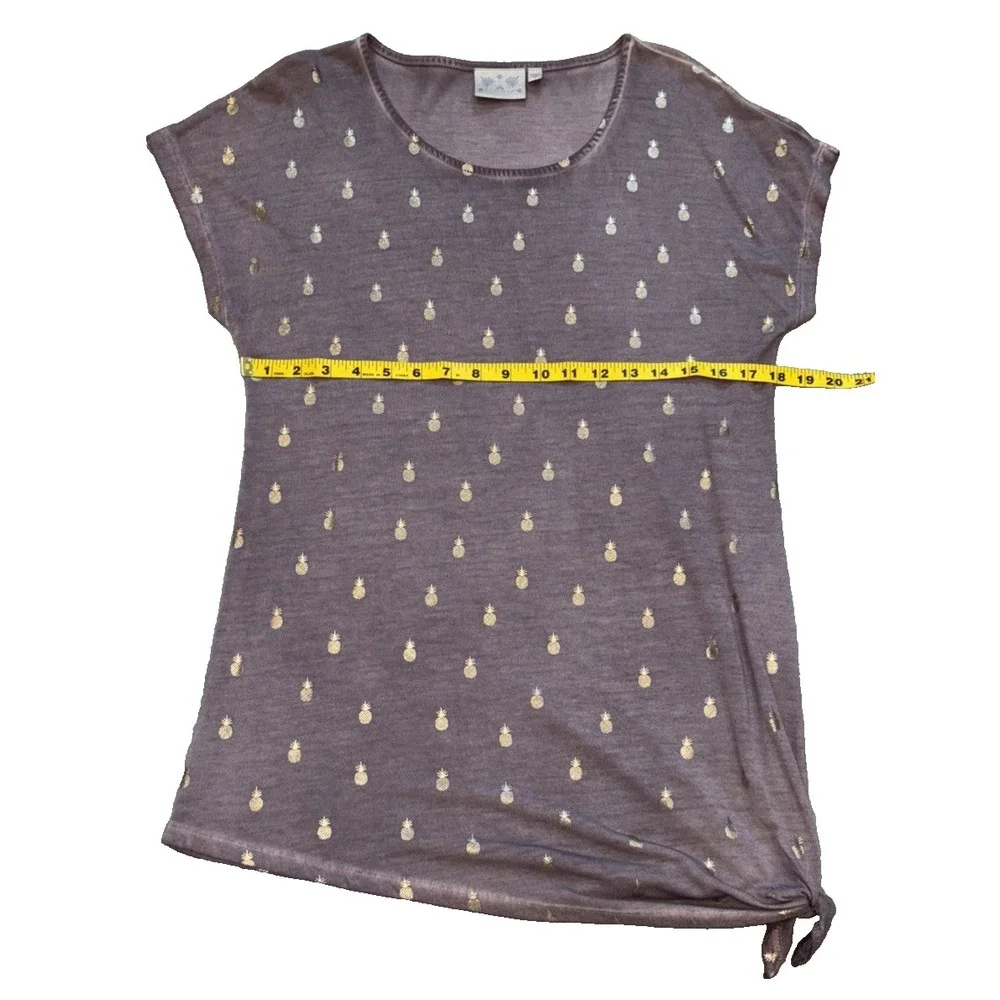 Dantelle Side Tie Tunic Women's M Purple Gold‎ Pineapple Summer Vacation